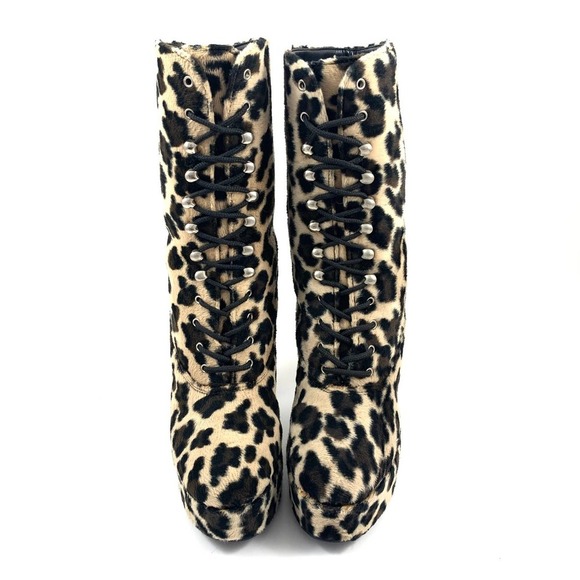 90's fuzzy leopard platform lace up boots - Picture 10 of 12